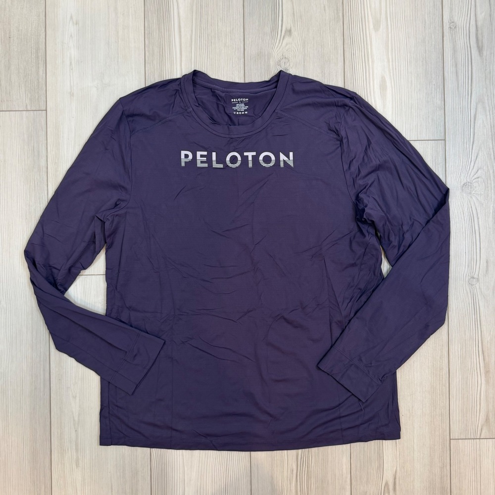 Peloton Mens Long Sleeve Active Shirt Purple Graphic Training Tee Size L
